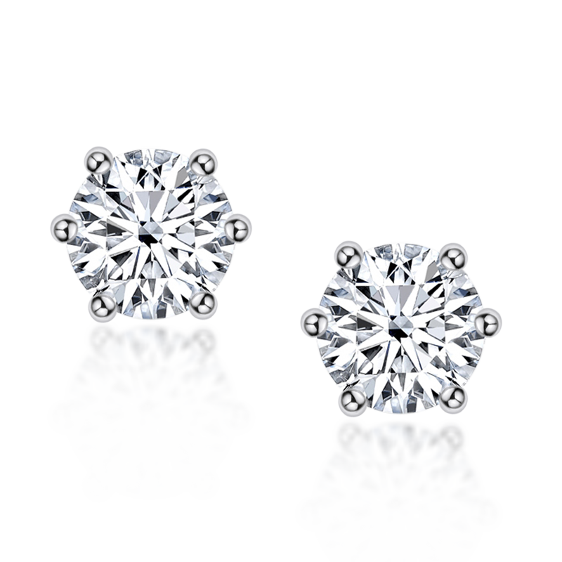 925 Sterling Silver Round Cut Cubic Zirconia Classic Stud Earrings