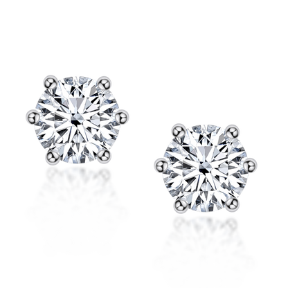 925 Sterling Silver Round Cut Cubic Zirconia Classic Stud Earrings