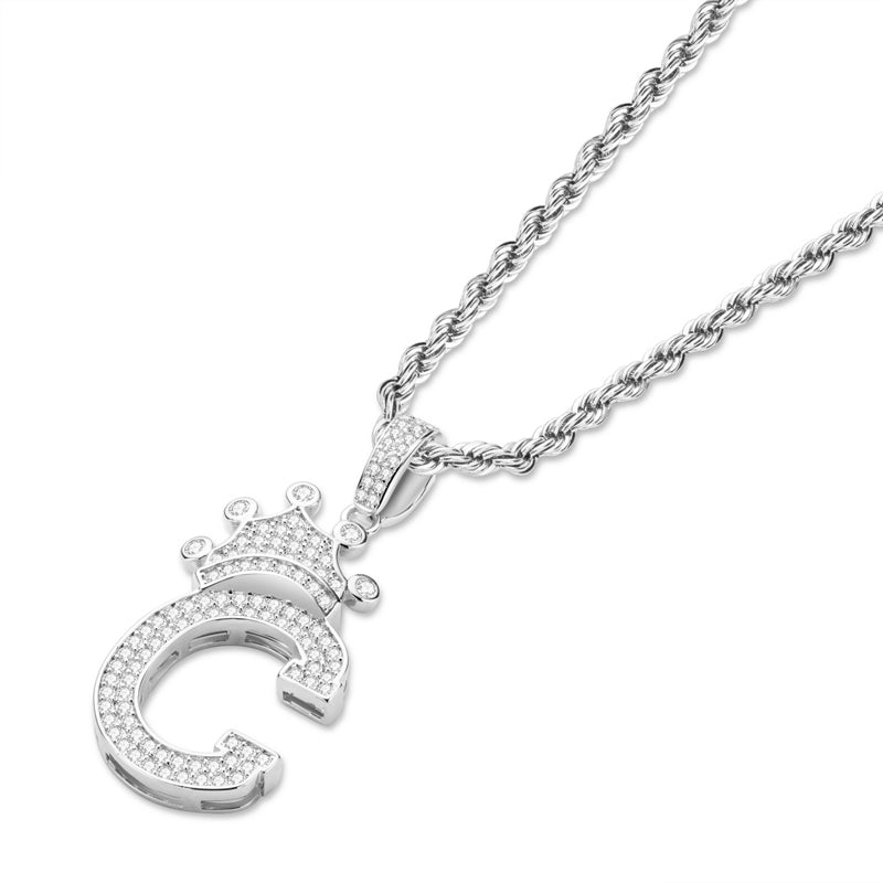 925 Sterling Silver Round Cut Created Diamond Hip Hop Micro Pave The Letter C Pendant Necklace