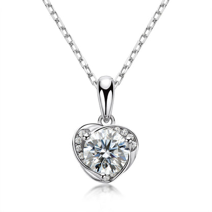 925 Sterling Silver Classic Brilliant Round CZ Heart-shaped Pendant Necklace