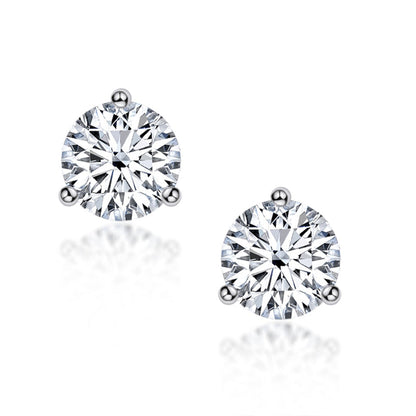 925 Sterling Silver Round Cut Cubic Zirconia Simple Stud Earrings