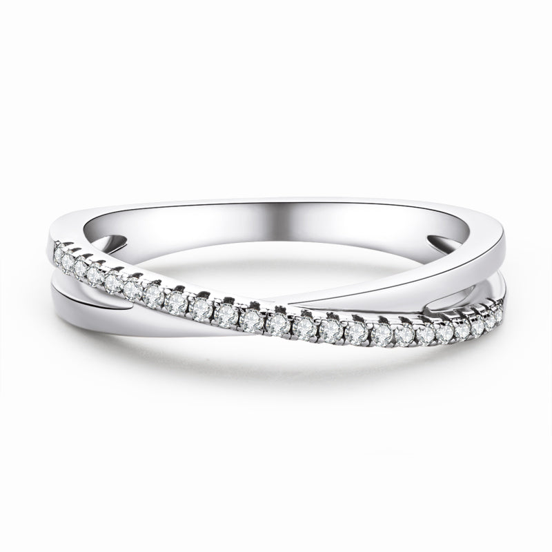 925 Sterling Silver Round Cut CZ Split Shank Wedding Band