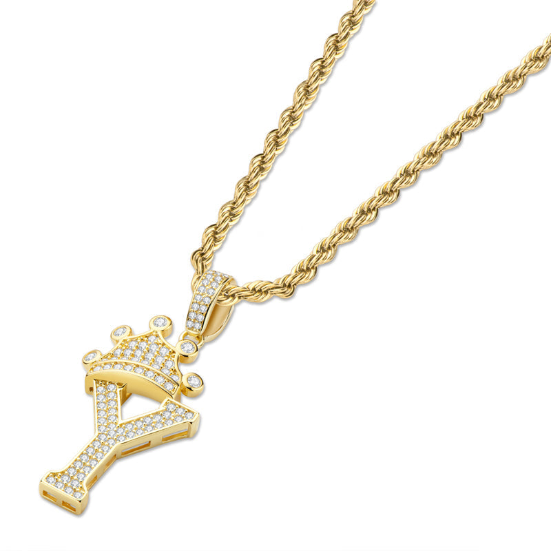 925 Sterling Silver Created Diamond Hip Hop Micro Pave The Letter Y Pendant Necklace