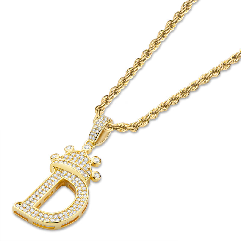 925 Sterling Silver Round Cut Created Diamond Hip Hop Micro Pave The Letter D Pendant Necklace