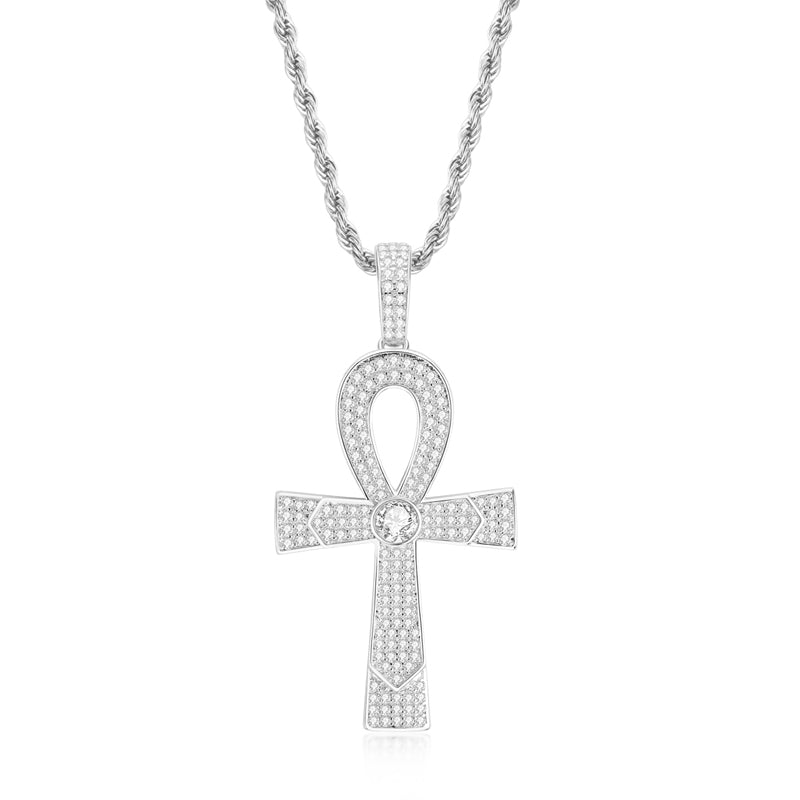 925 Sterling Silver Round Cut Created Diamond Cross Hip Hop Luxury Pendant Necklace