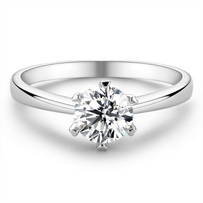 925 Sterling Silver Classic Round Cut CZ Six Prong Solitaire Ring