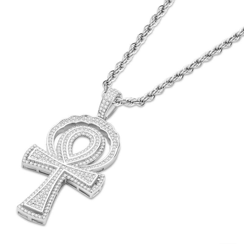 925 Sterling Silver Created CZ Cross Hip Hop Luxury Multilayer Pendant Necklace