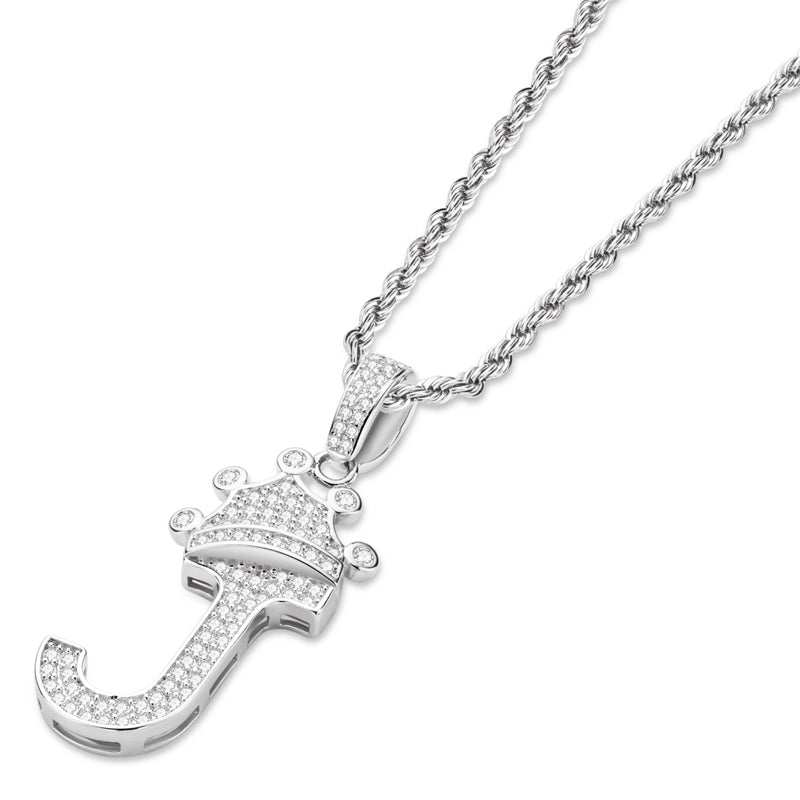 925 Sterling Silver Round Cut Created Diamond Hip Hop Micro Pave The Letter J Pendant Necklace