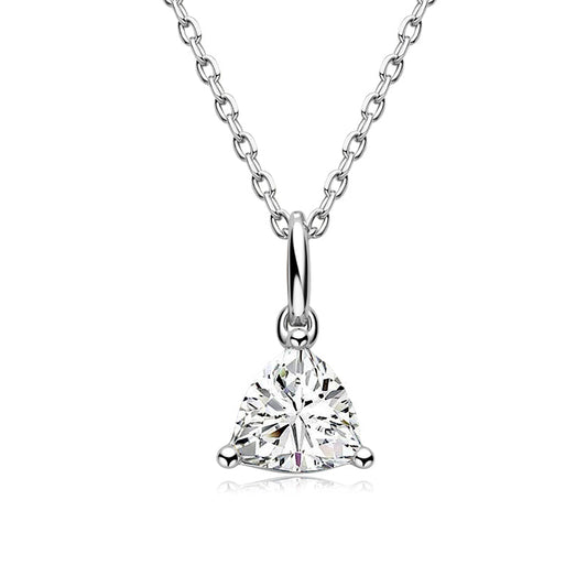 925 Sterling Silver Trillion Cut Solitaire CZ Pendant Necklace