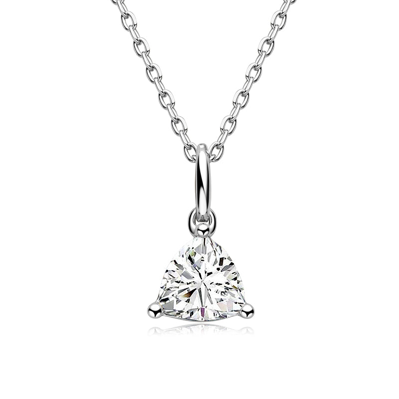 925 Sterling Silver Trillion Cut Solitaire CZ Pendant Necklace