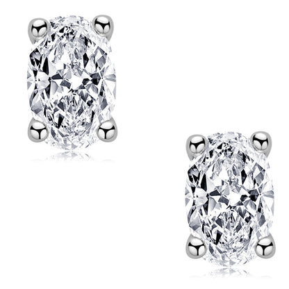 925 Sterling Silver Oval Cut Cubic Zirconia Stud Earrings