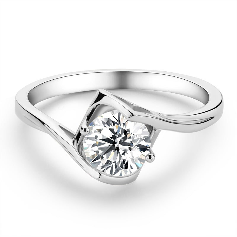 925 Sterling Silver Classic Round Cut CZ Angle Solitaire Rings