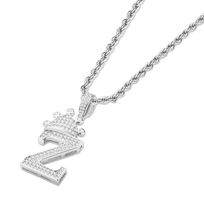 925 Sterling Silver The Letter Z Created CZ Hip Hop Pendant Necklace