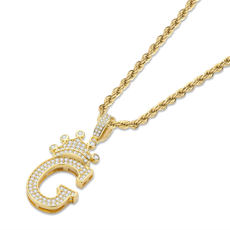 925 Sterling Silver Round Cut Created Diamond Hip Hop Micro Pave The Letter G Pendant Necklace