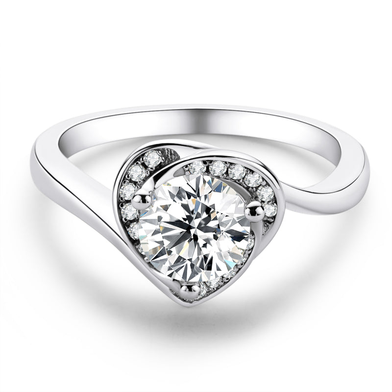 925 Sterling Silver Classic Round Cut Multi Stone CZ Heart-shaped Ring