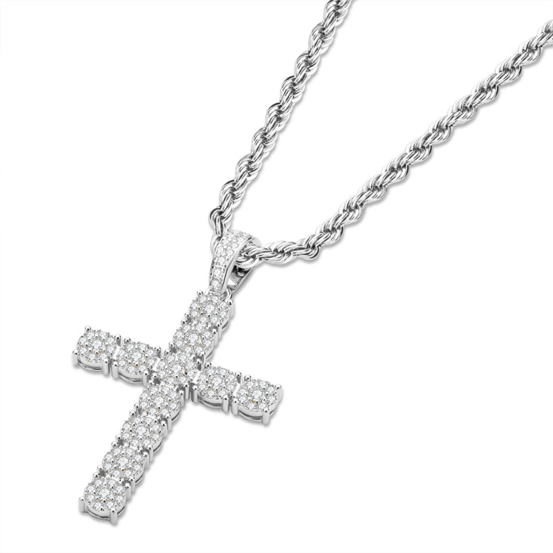 925 Sterling Silver Personalized Cross Long Chain Cool Men Pendant Necklace