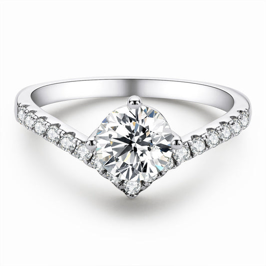 925 Sterling Silver Round Cut CZ V-shaped Ring