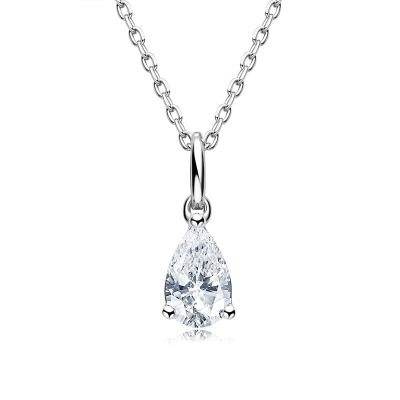 925 Sterling Silver Pear Shaped CZ Solitaire Pendant Necklace