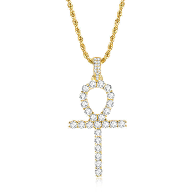 925 Sterling Silver Created CZ Cross Hip Hop Rope Chain Pendant Necklace