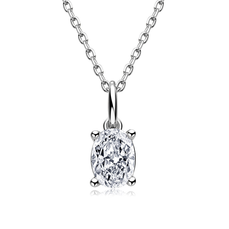 925 Sterling Silver Oval Cut 1.0CT CZ Pendant Necklace