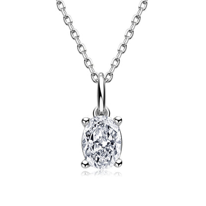 925 Sterling Silver Oval Cut 1.0CT CZ Pendant Necklace