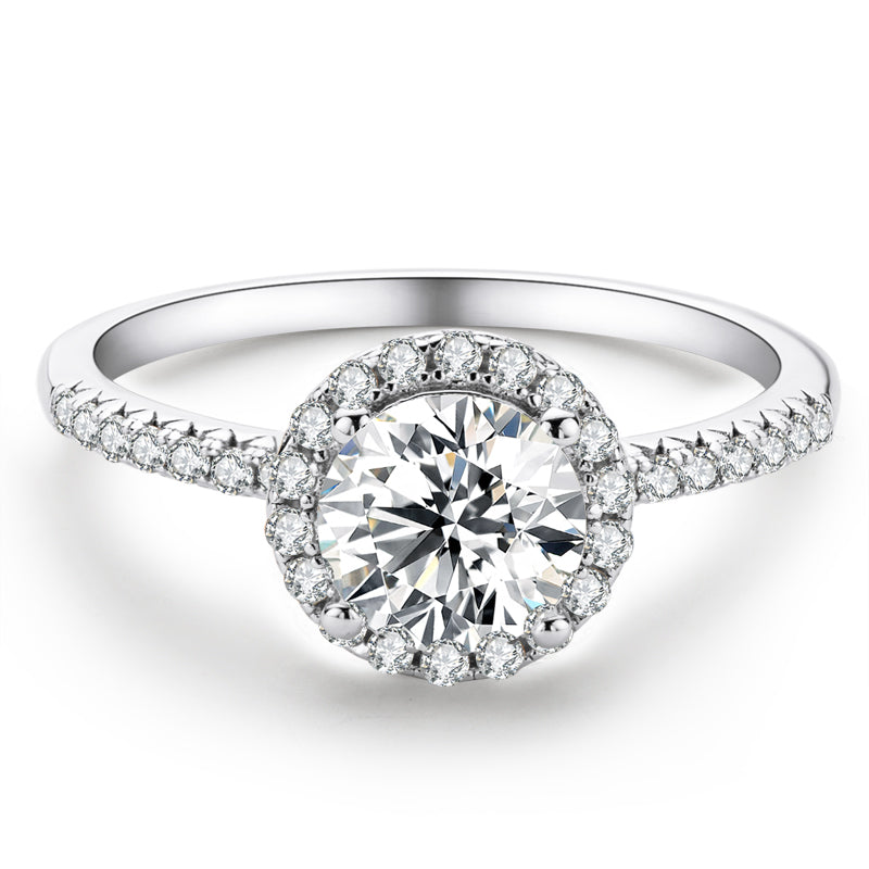 925 Sterling Silver  Classic Round Cut CZ Halo Ring