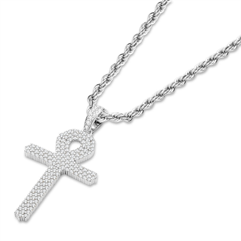 925 Sterling Silver Created Diamond Cross  Hip Hop Men Pendant Necklace