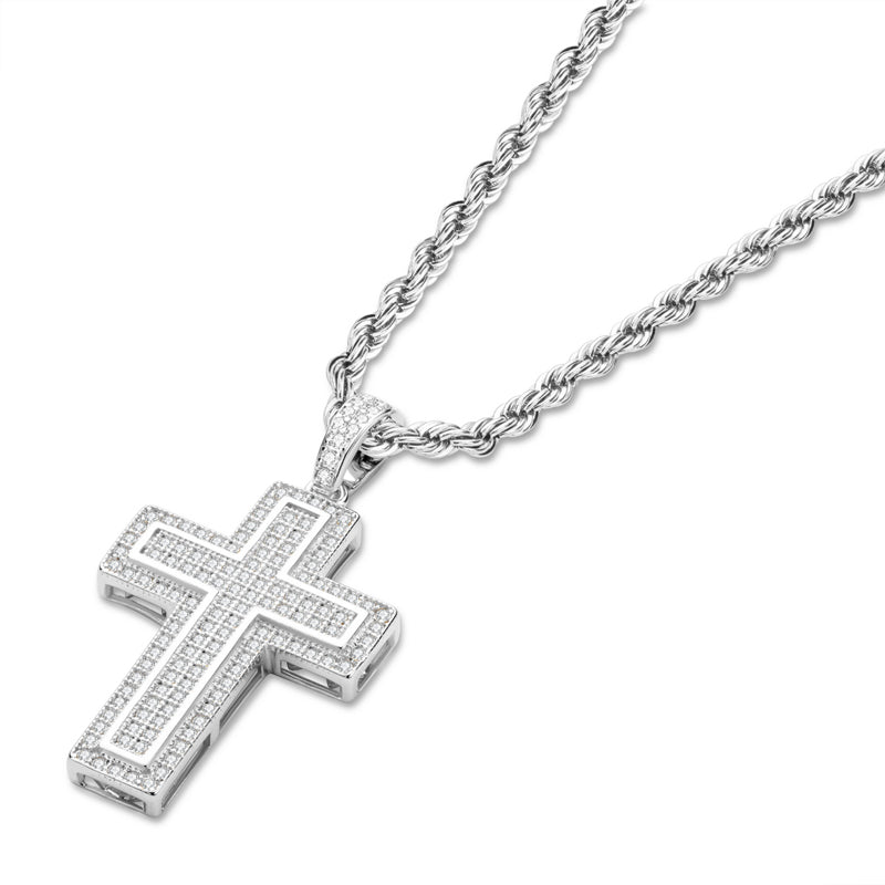 925 Sterling Silver Personalized Multilayer Cross Long Chain Cool Pendant Necklace