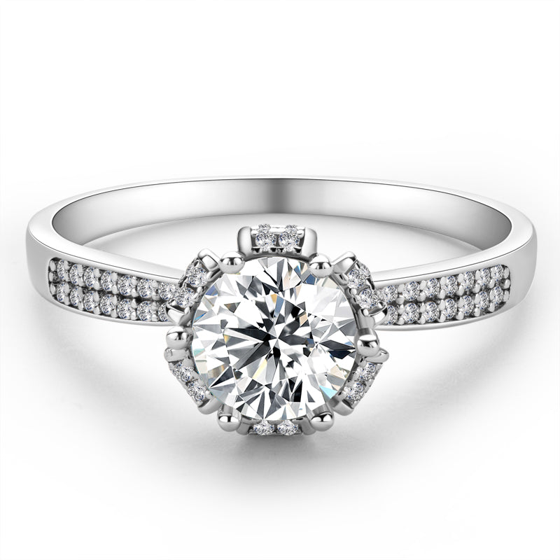 925 Silver Sterling Classic Round Cut CZ Pave Ring