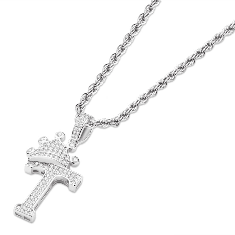 925 Sterling Silver Created Diamond Hip Hop Micro Pave The Letter T Pendant Necklace