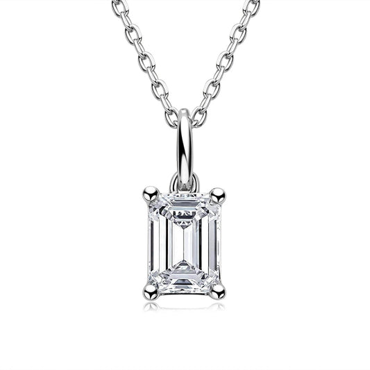 925 Sterling Silver Solitaire Emerald Cut 1 Carat CZ Pendant Necklace