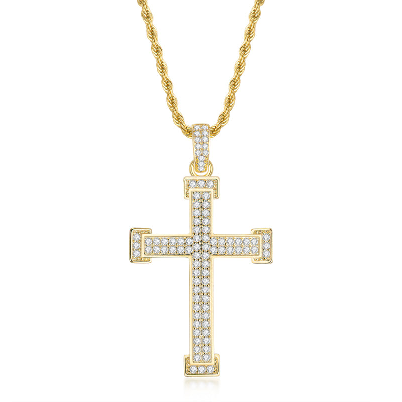 925 Sterling Silver Personalized Cross Created CZ Hip Hop Charm Pendant Necklace