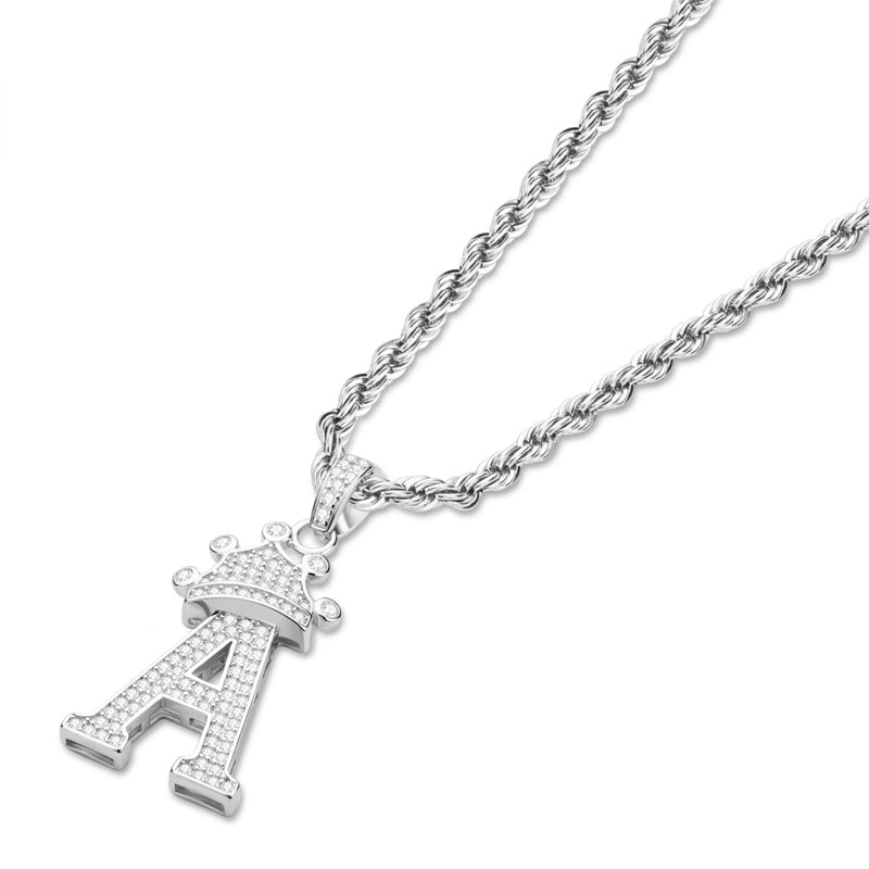 925 Sterling Silver Round Cut Created Diamond Hip Hop Micro Pave The Letter A Pendant Necklace