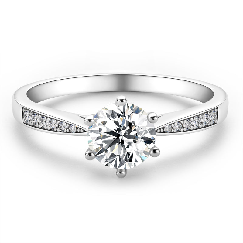 925 Sterling Silver Classic Round Cut Semi Pave CZ Ring