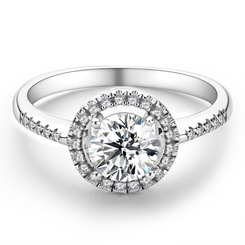 925 Sterling Silver  Classic Round Cut CZ Halo Ring