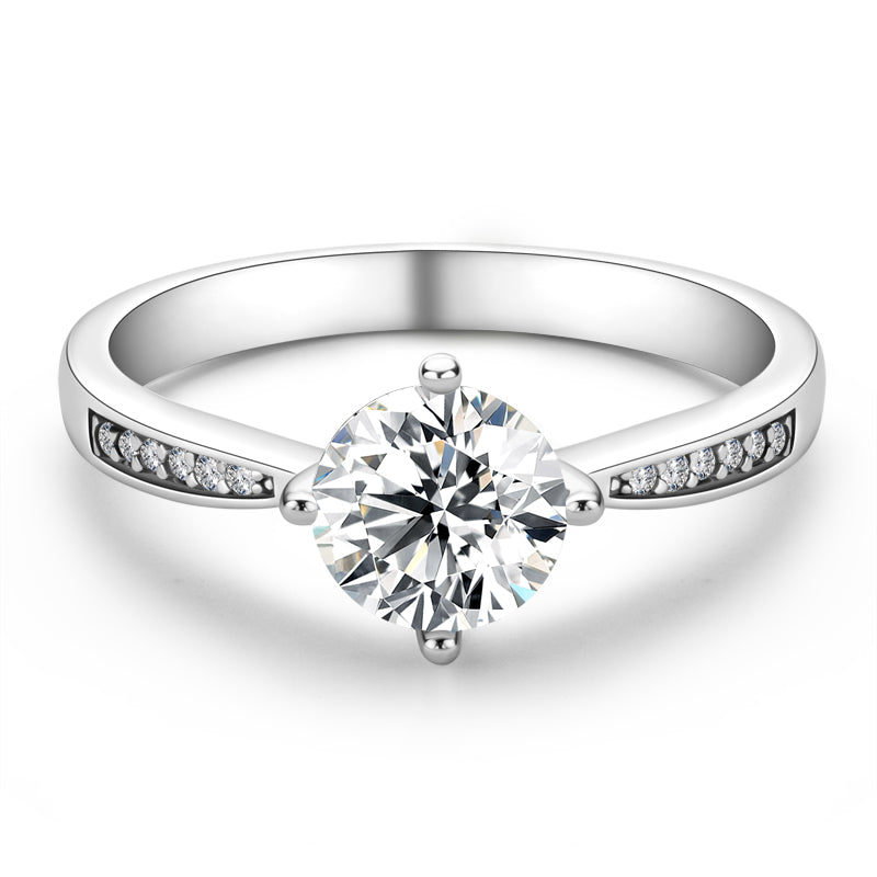 925 Sterling Silver  Classic Round Cut CZ Four Micro Setting Solitaire Ring