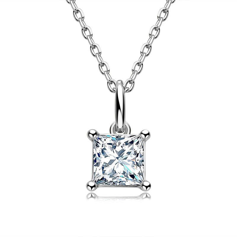 925 Sterling Silver Princess Cut CZ Pendant Necklace