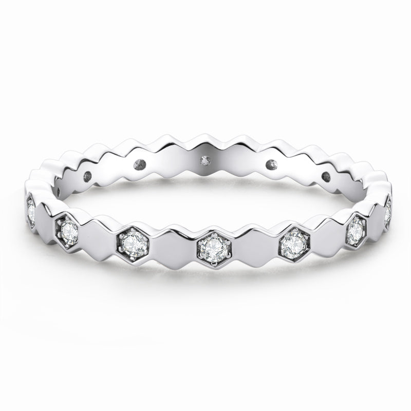 925 Sterling Silver Round Cut Honeycomb CZ Eternity Band