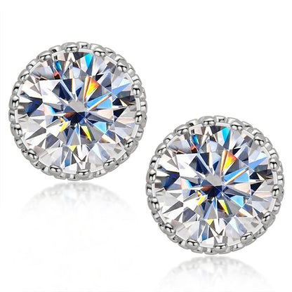 925 Sterling Silver Vintage Crown Round Cut CZ Halo Stud Earrings