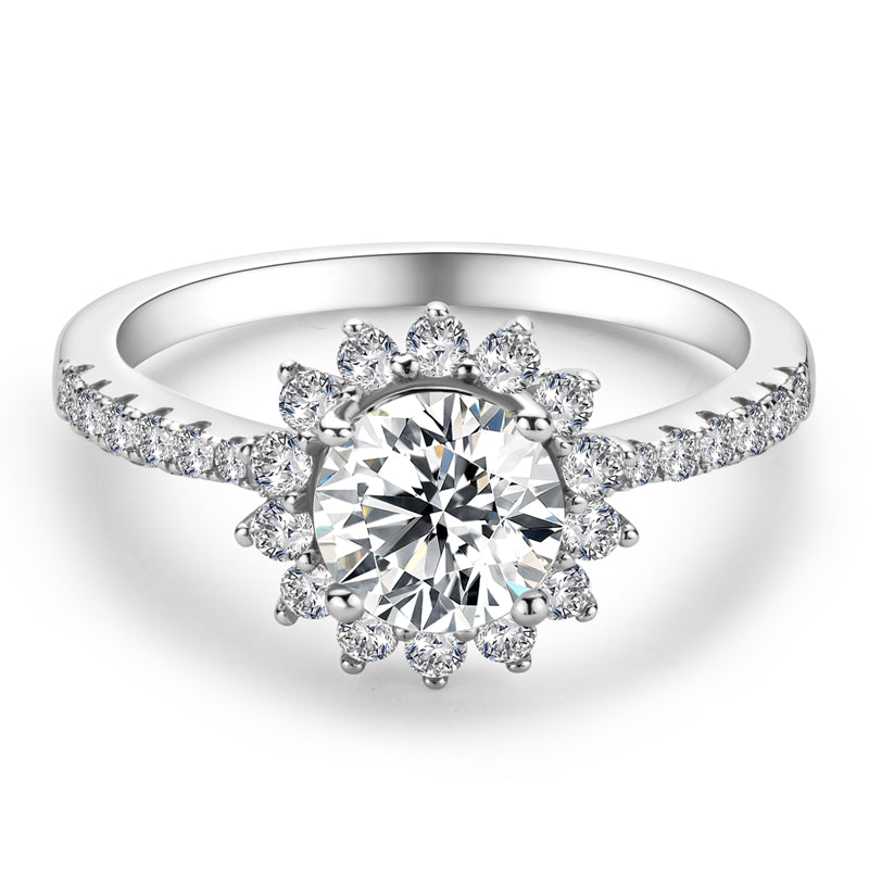 925 Sterling Silver Round Cut CZ Halo Pave Ring