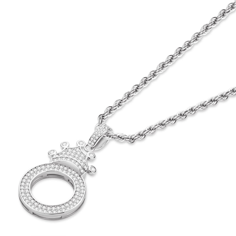 925 Sterling Silver The Letter O Created CZ Crown Hip Hop Rope Chain Pendant Necklace