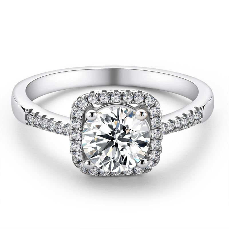 925 Sterling Silver  Classic Round Cut CZ Halo Ring