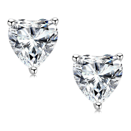 925 Sterling Silver Heart Shaped Cubic Zirconia Stud Earrings