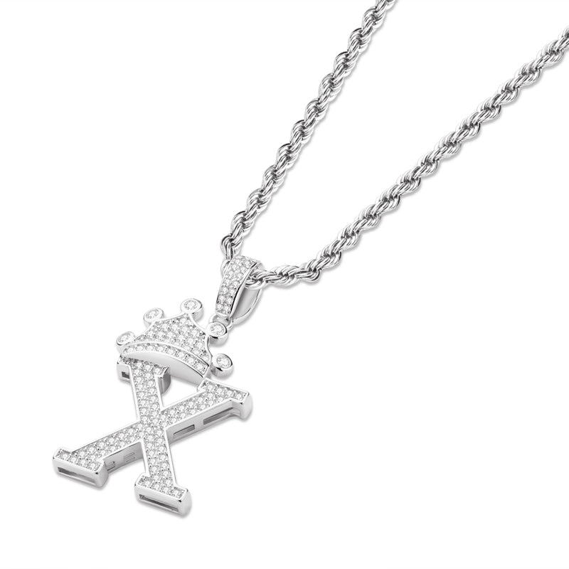 925 Sterling Silver The Letter X Created CZ Hip Hop Men Women Pendant Necklace