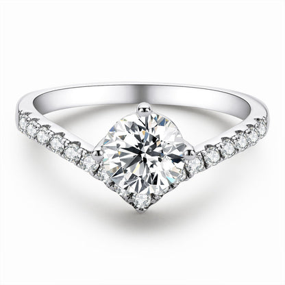 925 Sterling Silver Round Cut CZ V-shaped Classic Ring