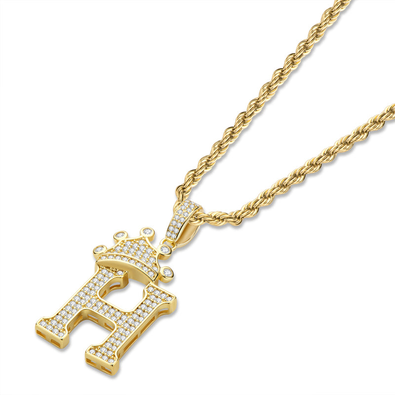 925 Sterling Silver Round Cut Created Diamond Hip Hop Micro Pave The Letter H Pendant Necklace