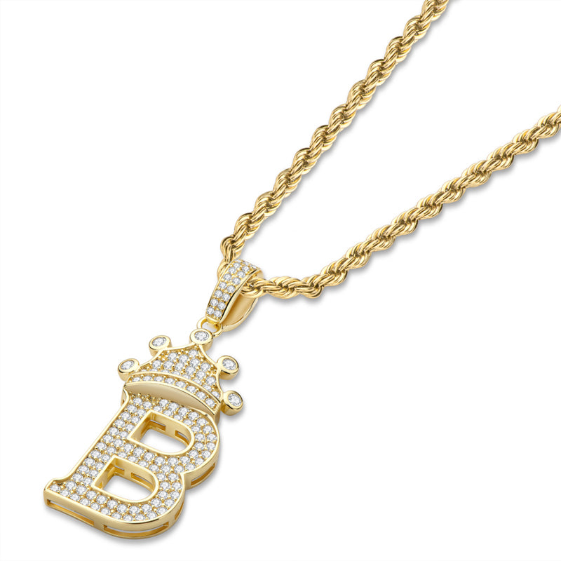 925 Sterling Silver Round Cut Created Diamond Hip Hop Micro Pave The Letter B Pendant Necklace