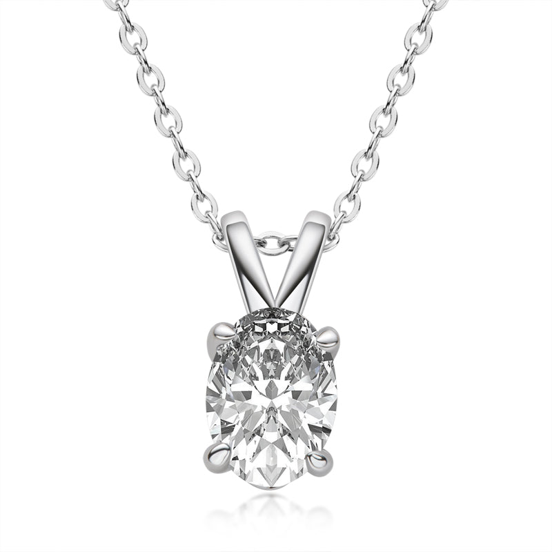 925 Sterling Silver Oval Shaped Brilliant CZ Pendant Necklace