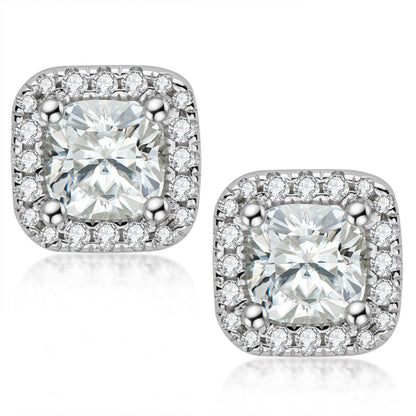 925 Sterling Silver Cushion Cut Cubic Zirconia Halo Stud Earrings