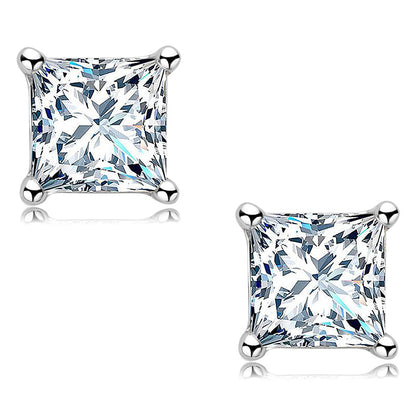 925 Sterling Silver Princess Cut Cubic Zirconia Stud Earrings